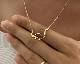14K Brachiosaurus Necklace: Long Neck Dinosaur Pendant