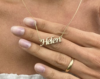 14K Nameplate Necklace,  Custom Name Jewelry, Personalized Gift Jewelry, Valentine's Day Gifts, Anniversary Necklace, Mother's Day Necklace