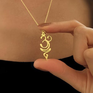14K Solid Gold Breathe Necklace: Sanskrit Yoga Symbol