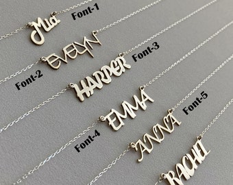 Personalized Name Necklace, Name Necklace with Box Chain, Cursive Font Necklace, Daughter Gift Jewelry, Gold Christmas Gift, Gift for Sister