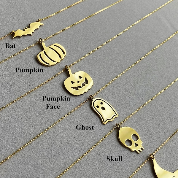 Collier pendentif gothique, bijoux d’Halloween pour femmes, collier de petite chauve-souris, collier de citrouille en or, collier de lanterne Jack O, collier de chapeau de sorcière