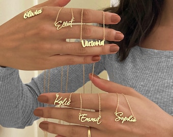 14K Gold Personalized Name Necklace: Sterling Silver Custom Jewelry Gift