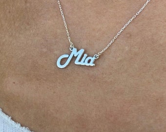 Name Necklace Sterling Silver 925, Custom Name Necklace, Gold Name Necklace, Necklace with Name, Name Plate Necklace, Wife Name Necklace