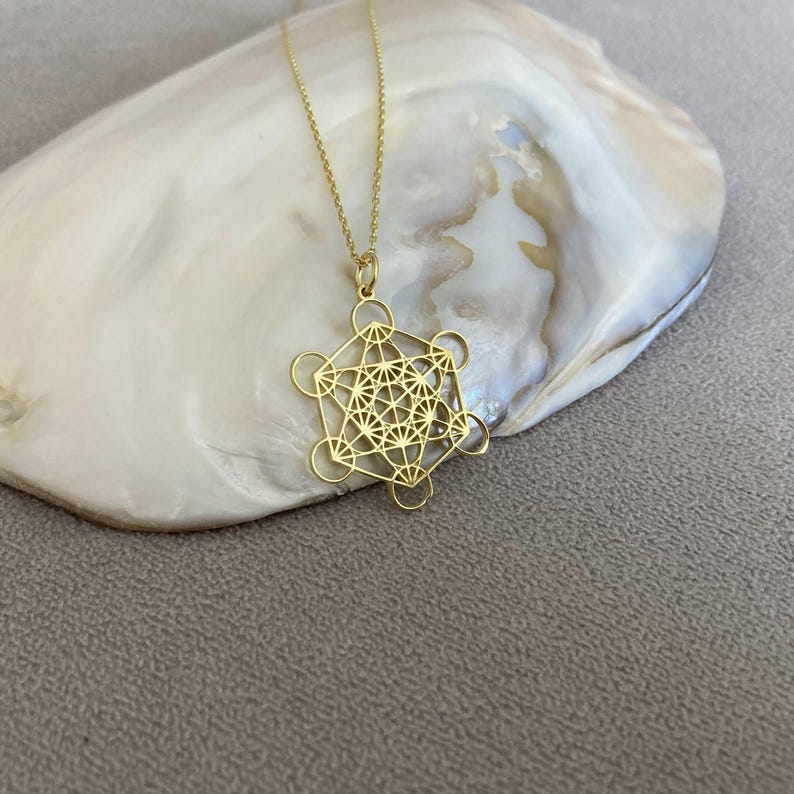 14K Solid Gold Metatron Cube Necklace: Sterling Silver Sacred Geometry ...