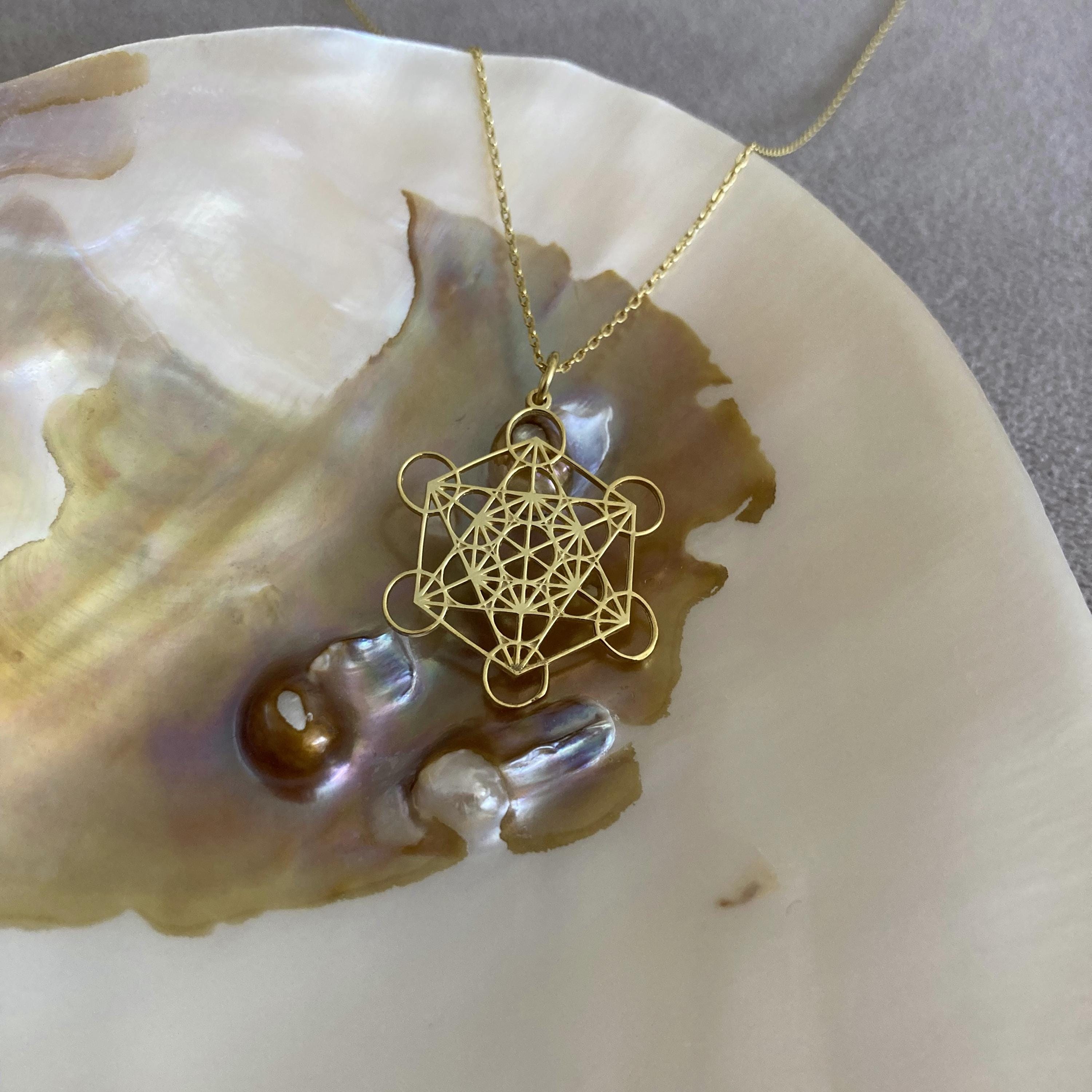 14K Solid Gold Metatron Cube Necklace: Sterling Silver Sacred Geometry ...