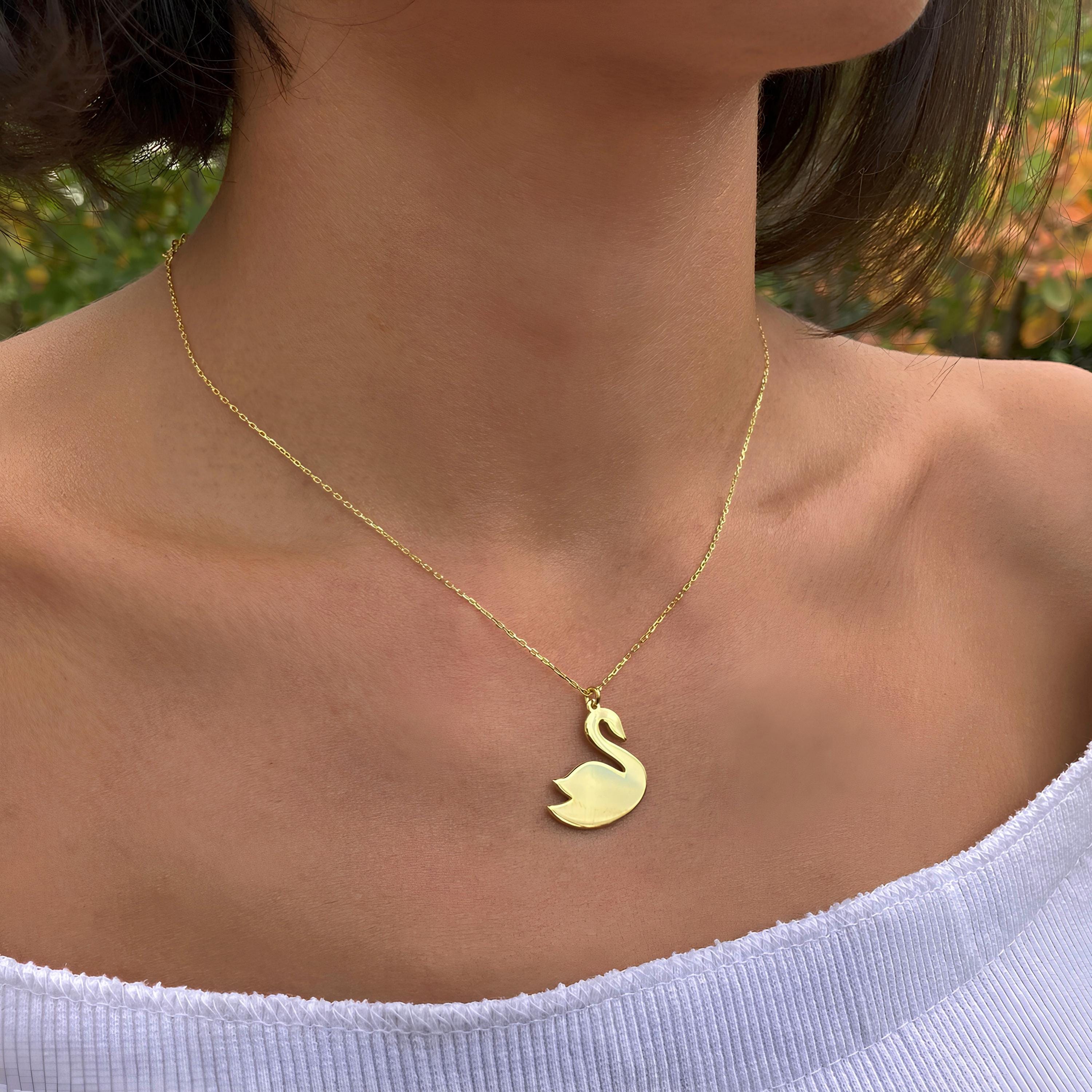 14K Gold Swan Necklace: Personalized Animal Jewelry