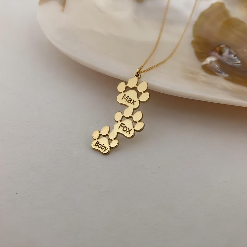 14K Gold Personalized Paw Print Necklace: Sterling Silver Custom Pet ...