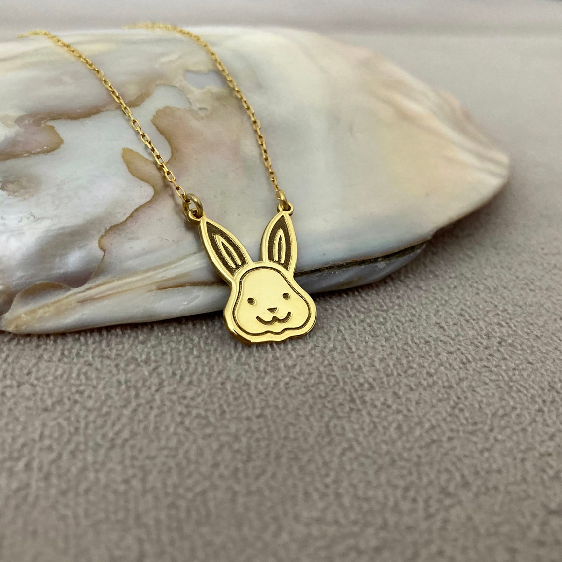 14K Gold Rabbit Necklace Minimalist Bunny Charm, Nature Gift Etsy
