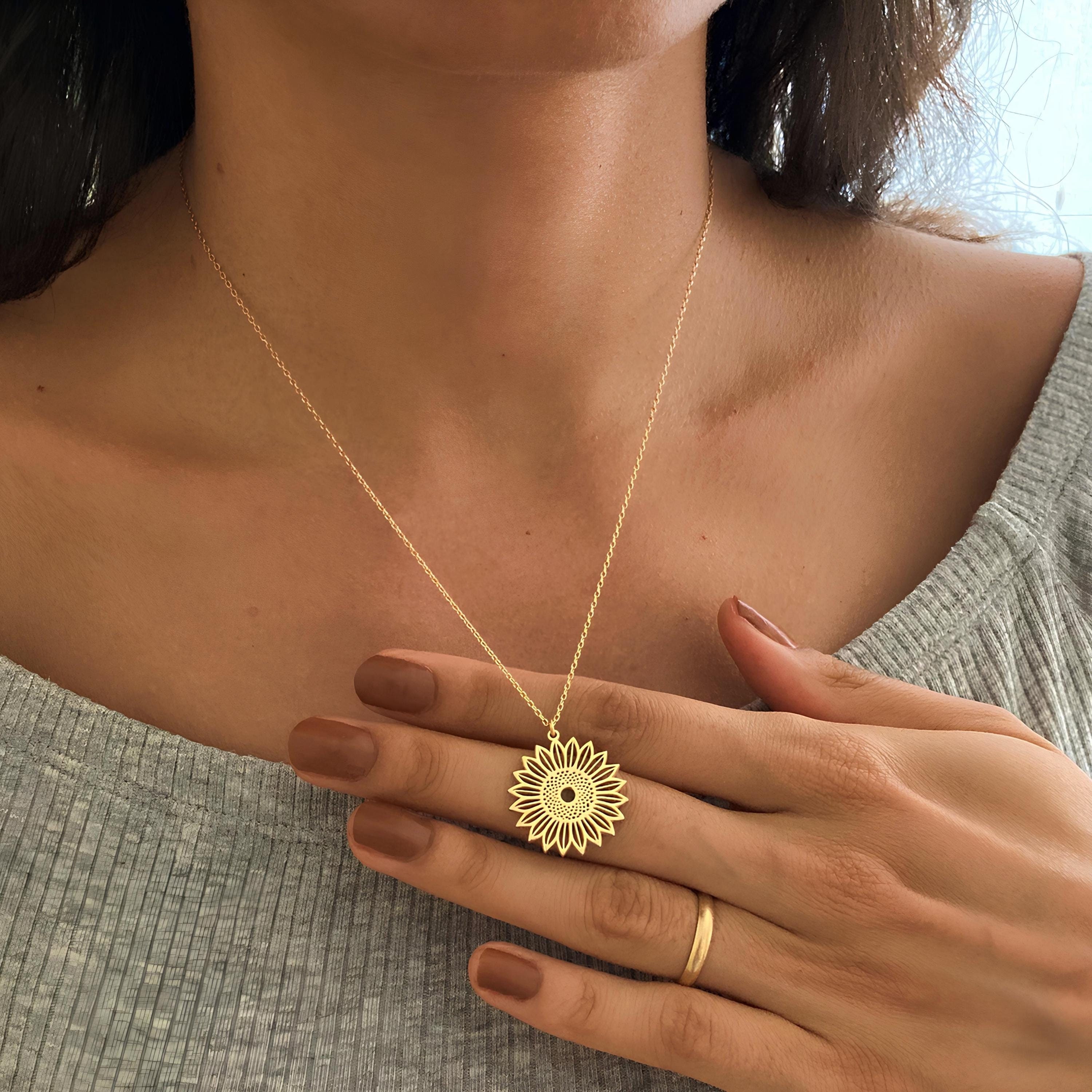 Sunflower necklace etsy discount
