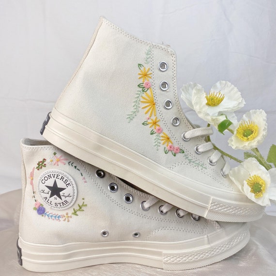 Converse High Neck Floral Embroidery / Wedding Gif/floral - Etsy