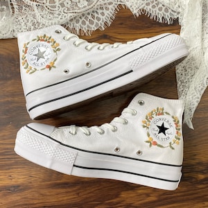 Flower Embroidered Converse High-tops/converse With 4CM Sole - Etsy