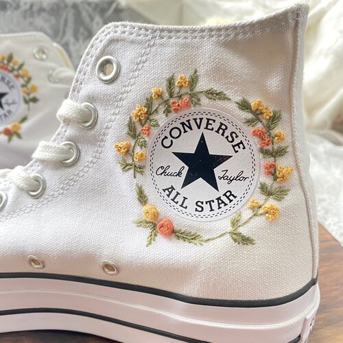 Flower Embroidered Converse Hightops/converse With 4CM Sole Etsy