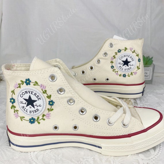 Personalized Converse Embroidery/converse Red Rose Embroidery - Etsy