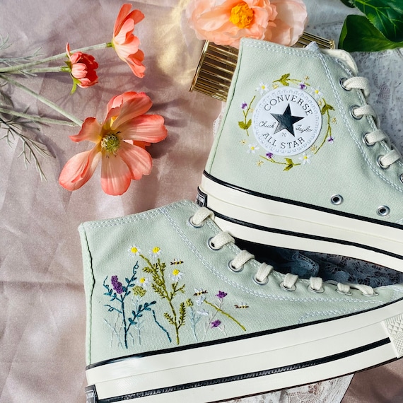 Converse High Neck Floral Embroidery / Wedding Gif/floral - Etsy