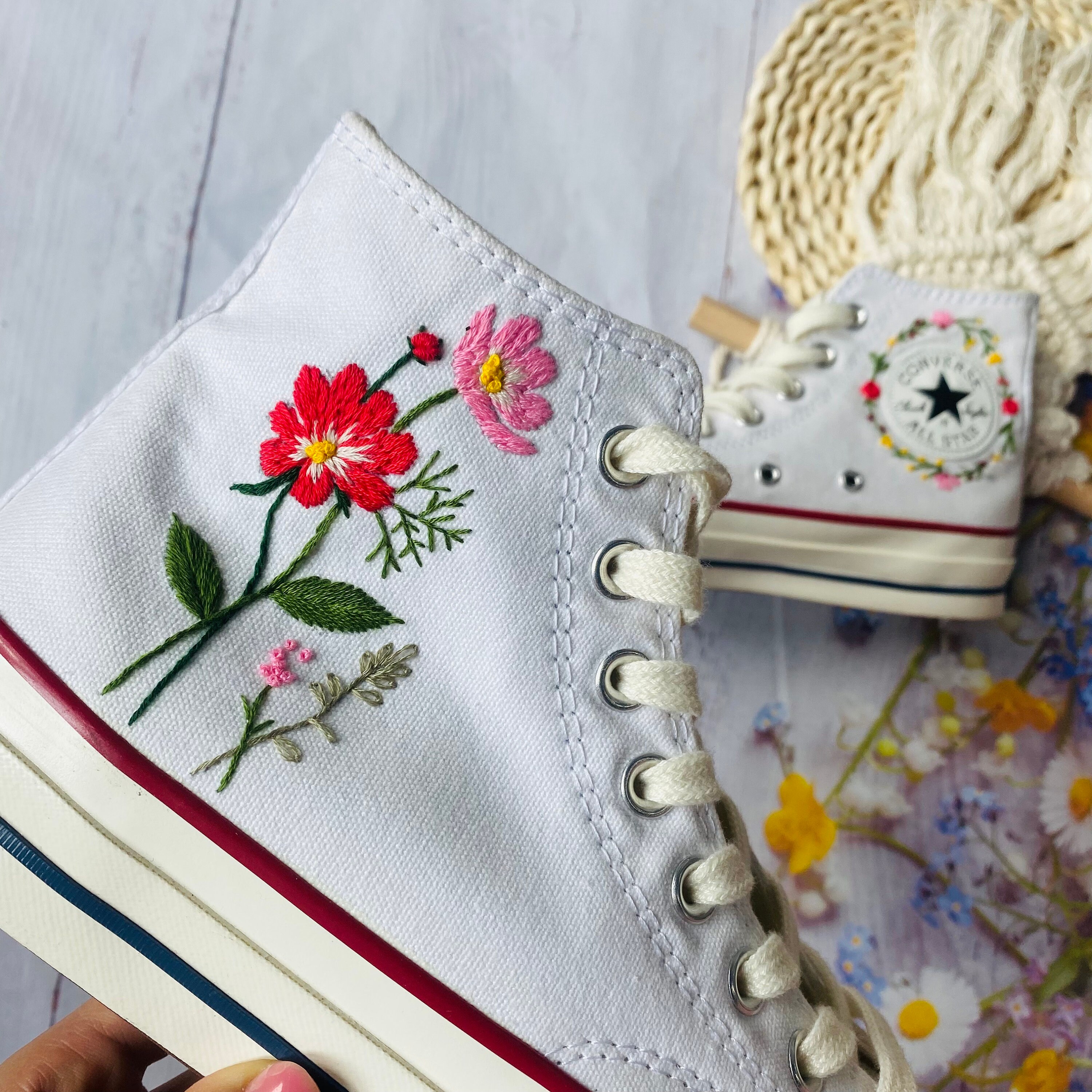 chuck taylor embroidered flowers