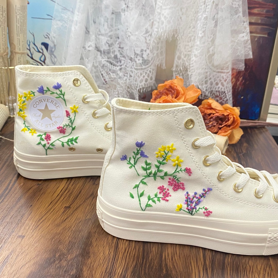 Wedding Sneakers/ Valentine Gift/embroidered Wedding Flowers - Etsy