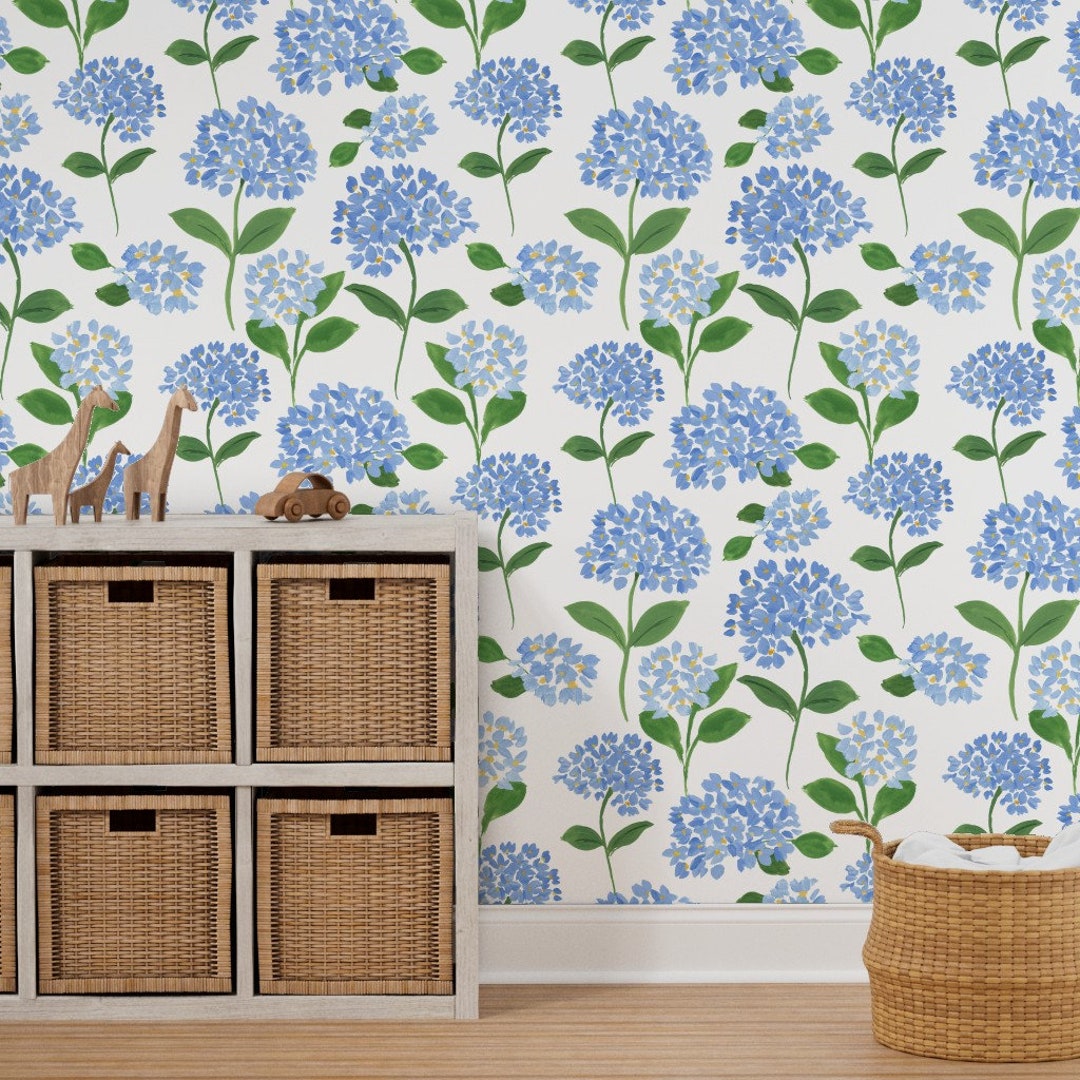 Blue Hydrangea Floral Wallpaper Modern Floral Peel and Stick - Etsy