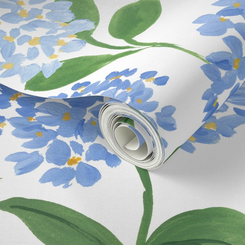 Blue Hydrangea Floral Wallpaper Modern Floral Peel and Stick - Etsy