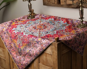 Pink Persian Termeh Tablecloth: Square Paisley Floral Design (100x100cm)