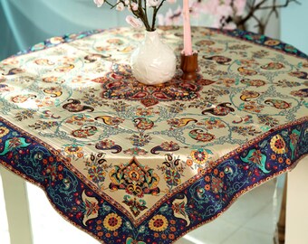 Silk Persian Termeh Tablecloth: Floral Paisley Design, Square Tablecloth