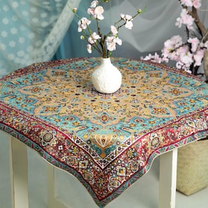 Floral Persian Termeh Tablecloth: Silk Home Decor (100x100 cm)