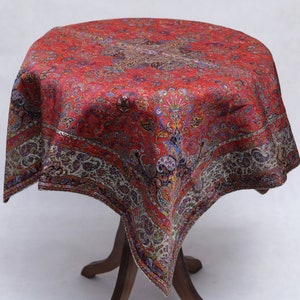 100*100 (cm) Silk Persian Red Termeh Tablecloth with Floral and Paisley Design | Square Tablecloth
