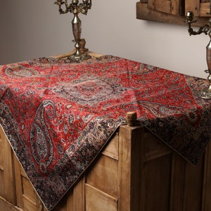 Attractive Silk Persian Red Termeh Tablecloth | 100*100 (cm) Square Traditional Termeh With Paisley Motif