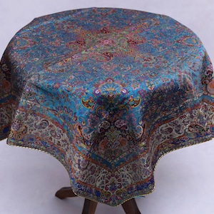 Seiden Blau Persische TERNE Tischdecke: Florales Paisley Design (100 x 100 cm)