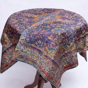 Purple Persian Termeh Tablecloth: Silk Floral Paisley Design (100x100cm Square)