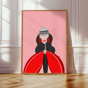 Palestinian Woman Art Print | Digital Illustration | Middle Eastern Wall Art | Keffiyeh Watermelon Fashion Print | Procreate Artwork