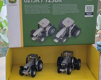 ERTL 1/64 John Deere 6215R and 7290R Tractors Silver 100 Years Edition Collectible Toy
