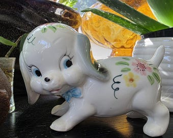 Vintage Puppy Dog Wearing a Bow Tie Wall Pocket Planter Made in Japan