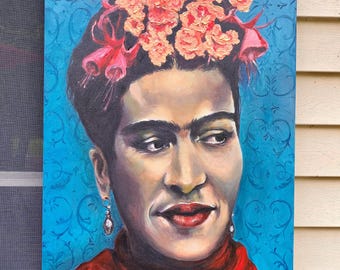 Custom Frida Kahlo Portrait Painting, Commissioned Pop Art on Canvas