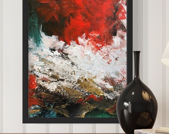 Abstract Textured Painting - Red, White, Green, Gold