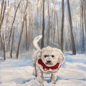 Custom Pet Portrait Painting, Hand-Painted Dog Memorial Art, Bichon Frise