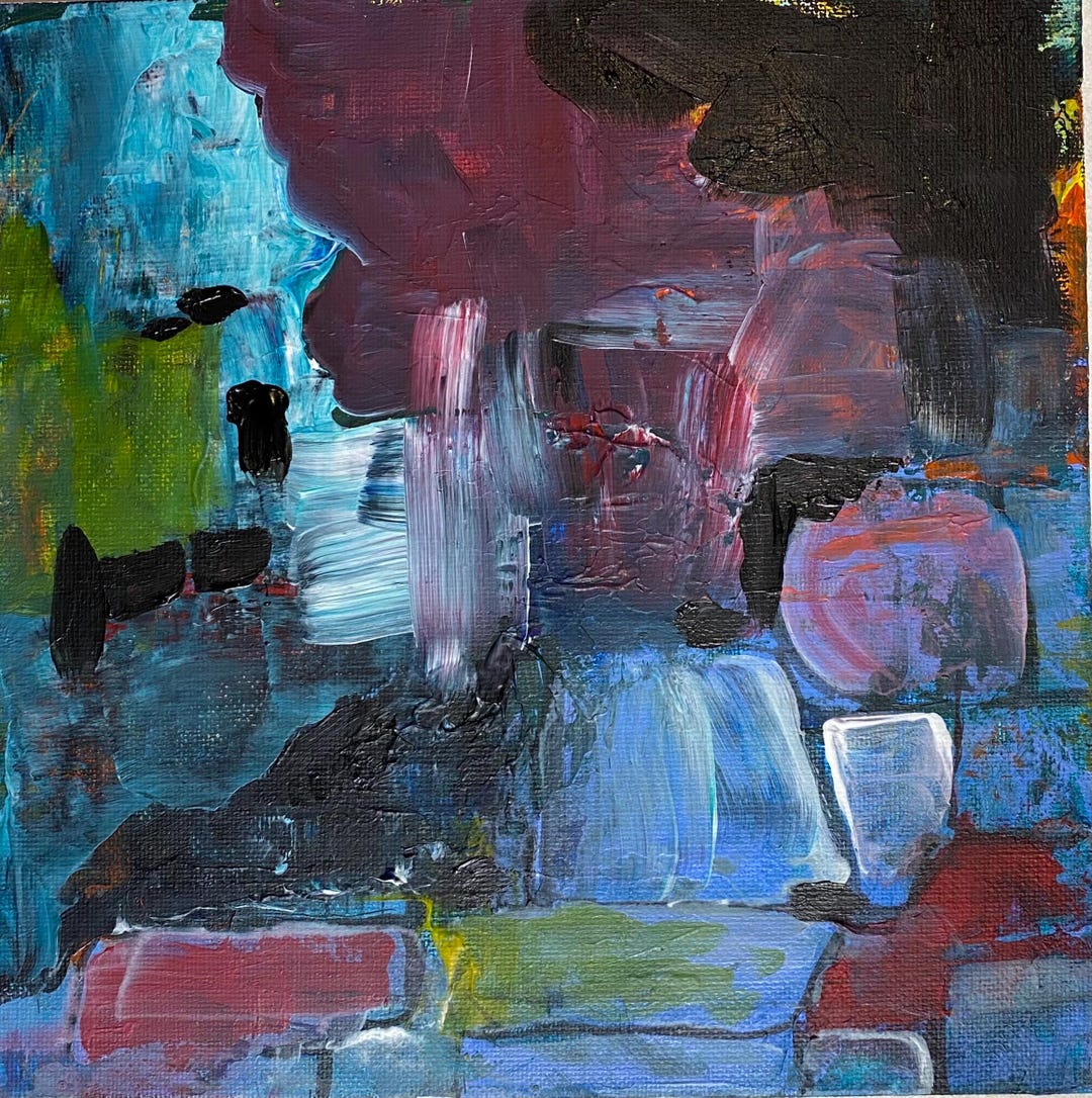 ORIGINAL ART Small Abstract Painting Wall Art Framed or Unframed - Blue ...