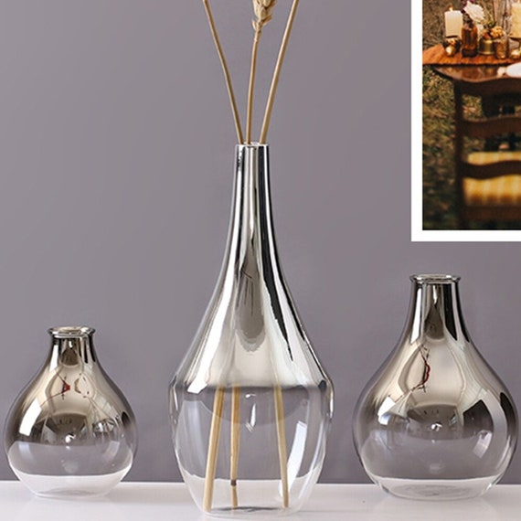 Nordic Creative Flower Glass Vase Art Narrow neck Silver Gradent Plant Holder 