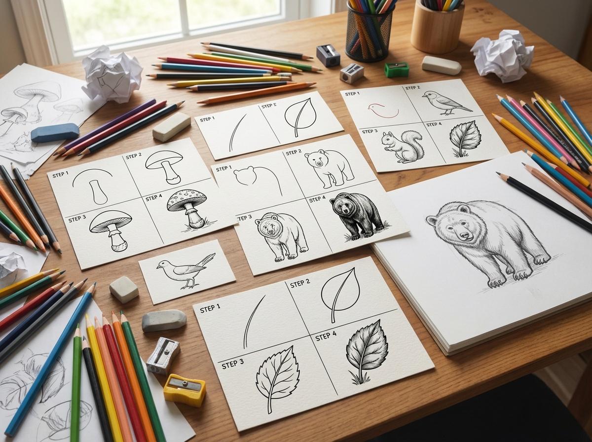 Learn to Draw Forest Animals, 20 Step-by-step Drawing Cards, Printable ...