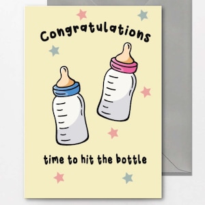 Zeit, die Flasche zu schlagen - Neue Babykarte, Schwangerschaft, Babyparty, Glückwünsche, neue Eltern Lustige Karte B1