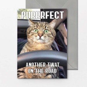 Purrrfect outro idiota na estrada - Você passou no teste de direção - Presentes para passar no teste de direção, parabéns pelo cartão de aprovação no teste de direção DRIVE02