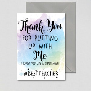 Carte de remerciement pour professeur, carte pour professeur, carte de voeux de remerciement, remerciement de fin d'année pour m'avoir supporté - carte de professeur - K4