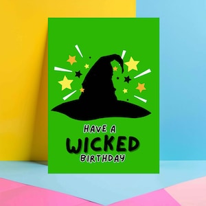 Carte d'anniversaire méchante - chapeau de sorcière amusant - carte d'anniversaire d'Halloween pour amis, meilleure amie, meilleure amie, famille, lui ou elle - vert magique - JBS29