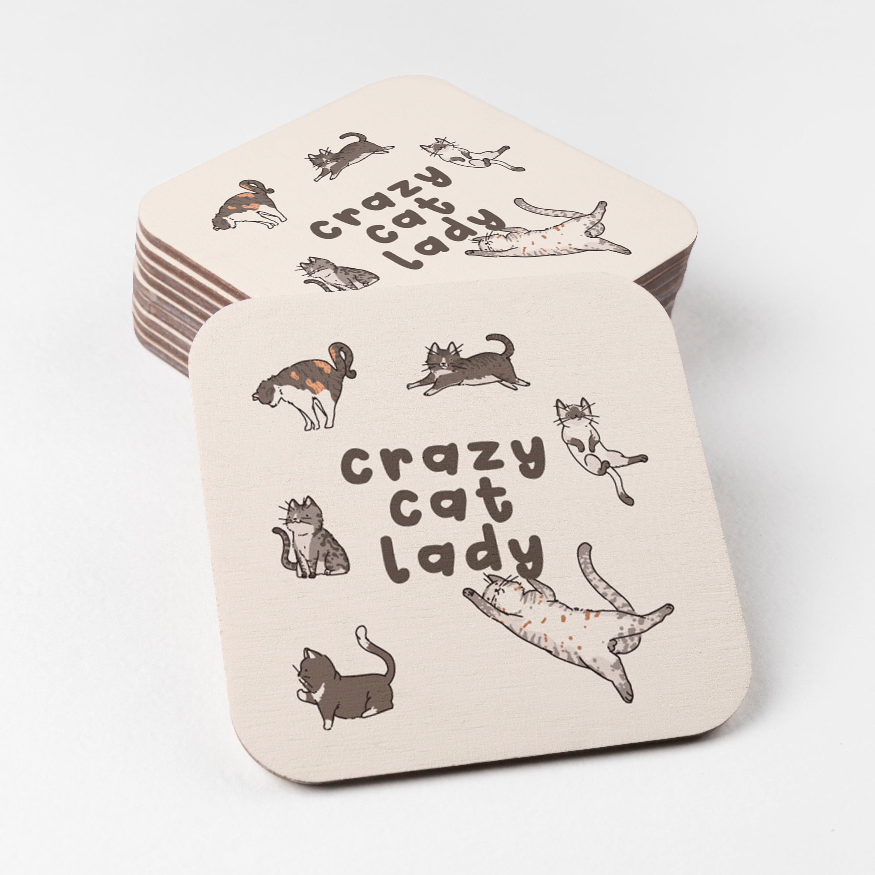 Crazy cat lady - Funny cat coaster, Gifts for cat lovers, Cat gift, Crazy cat lady drinks coaster - Coaster06