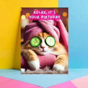 Cat Relaxing, Feline Happy Birthday For Her Mum Female Girl Friend Colleague Teenager Cool Cat Relax JBS42
