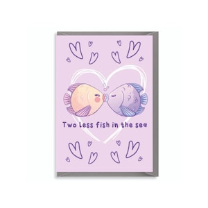 Dos peces menos en el mar - Tarjeta de boda, Tarjeta de recién casados, Compromiso, Tarjeta de boda divertida, Felicitaciones WED10