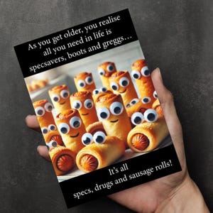 'Happy Birthday' Grußkarte - Für Ihn/Für Sie - 'Specs, Droge und Wurst Rolls!' - JBS01