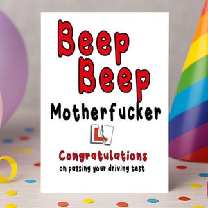 Congratulations, Driving test card- Pass Driving Test Gifts, Well Done Congrats Driving Test Pass Card Coaster Mug Beep Beep -DRIVE06