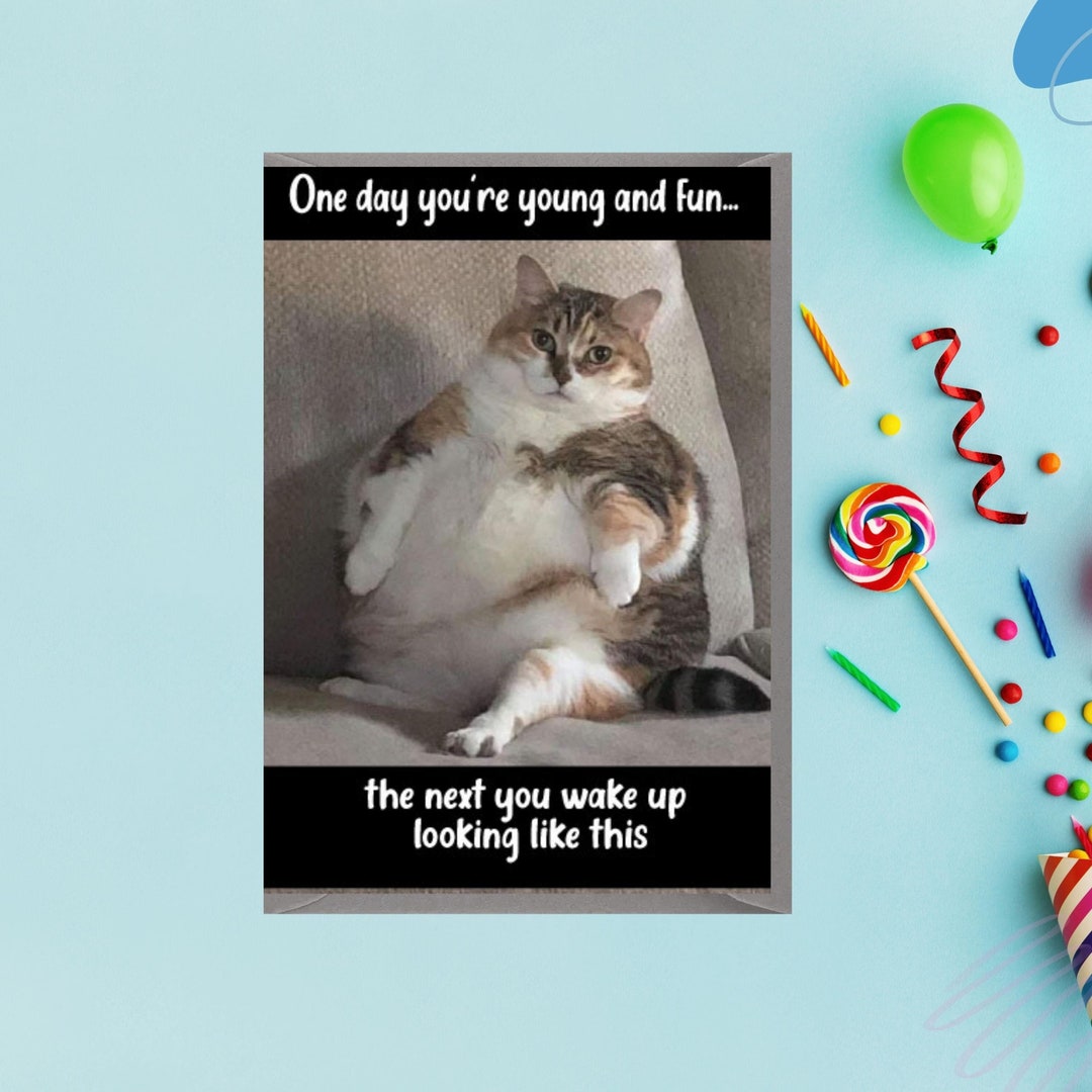 Funny Cat, One Day You Are Young and Fun Birthday Card 50th 60th