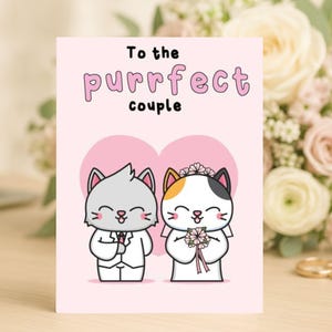 Biglietto di auguri per matrimonio con gatto, coppia perfetta, simpatico biglietto di auguri per fidanzamento o anniversario con animali, divertenti congratulazioni per il matrimonio WED06