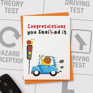 Funny Driving Test Card - Congratulations You Snailed It - Pun New Driver Card - Well Done You Passed Car Test Card - Cute Congrats DRIVE04